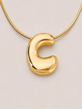 New! Gold Bubble Monogram Initial Letter Necklace NWOT